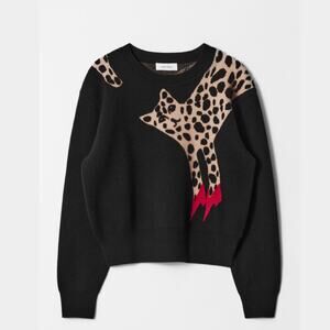 & Other Stories Leopard Sweater S | Wool Blend, Cheetah, Black Knit Jumper $139